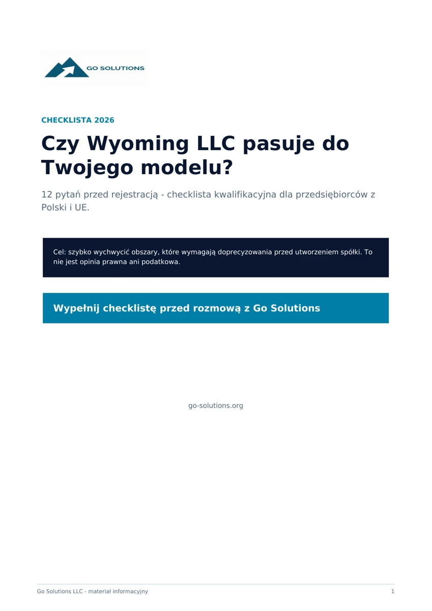 Podgląd checklisty Wyoming LLC